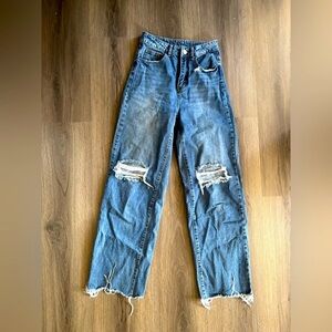 SHEIN Distressed Straight Leg Denim Jeans